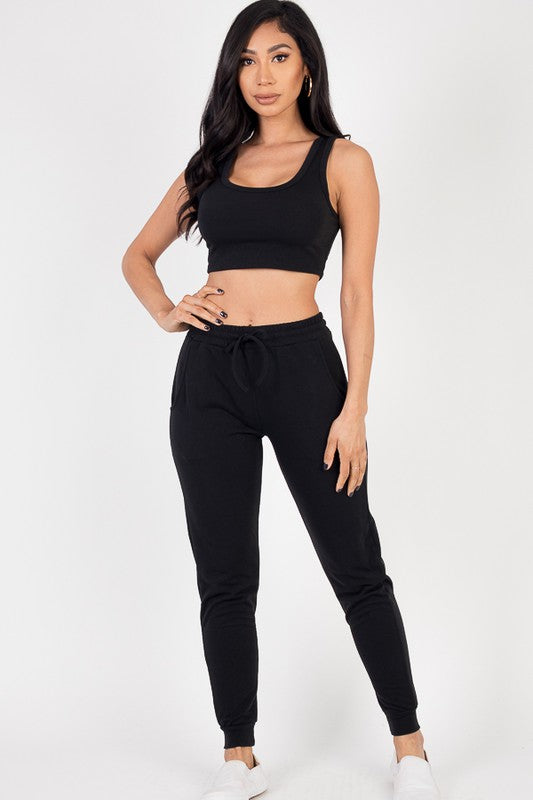 French Cropped Tank Top & Joggers Set