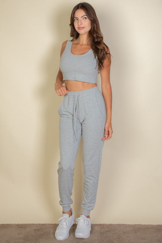 French Cropped Tank Top & Joggers Set