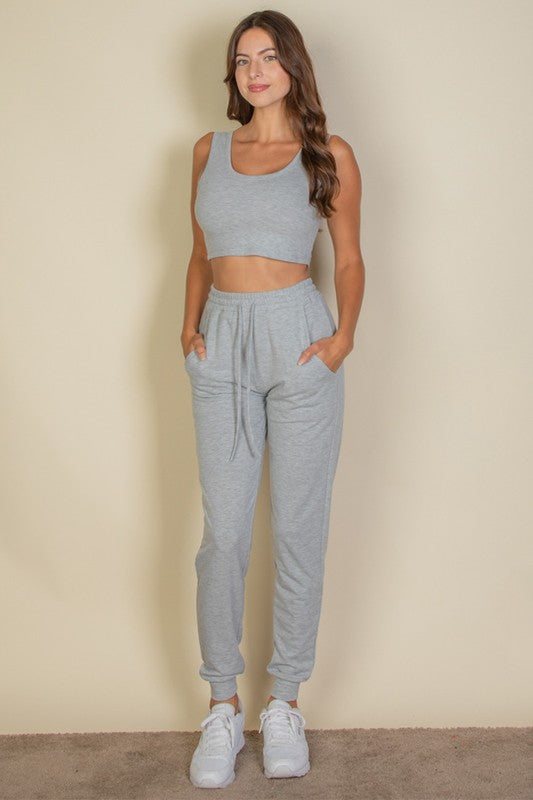 French Cropped Tank Top & Joggers Set