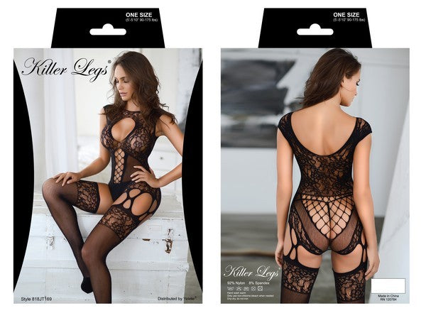 Play Hard Two Piece Garter Fishnet Bodystocking