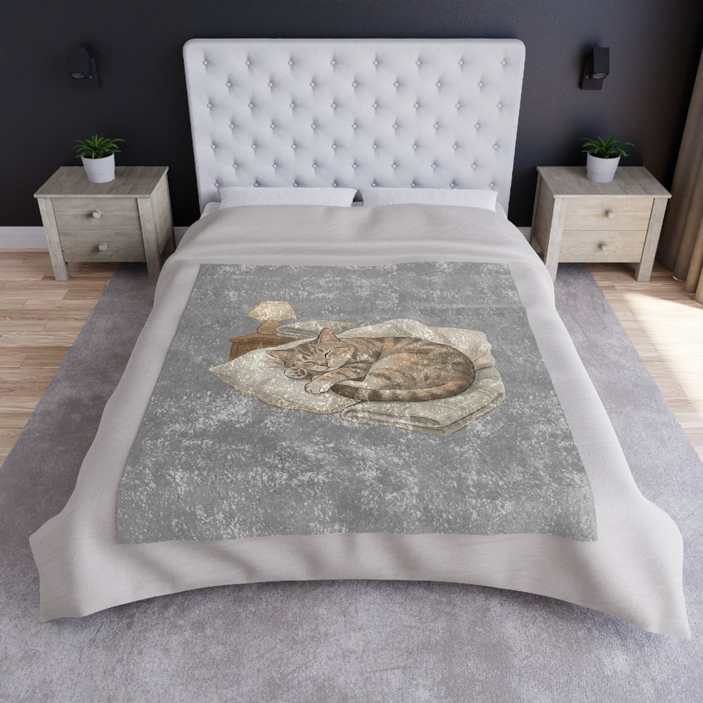 Crushed Velvet Blanket — Cozy Cat Sleeping Print Throw