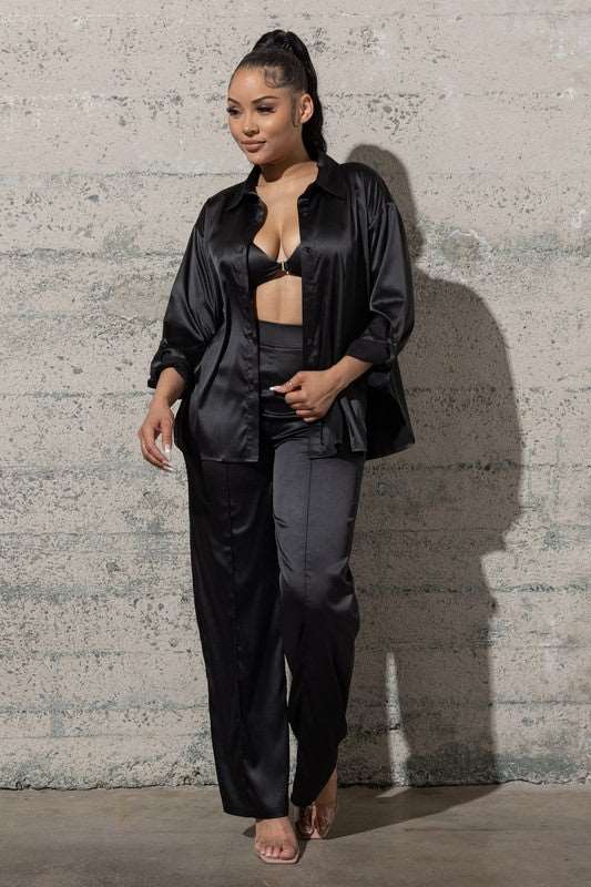 Come and get me THREE PIECE SATIN SET