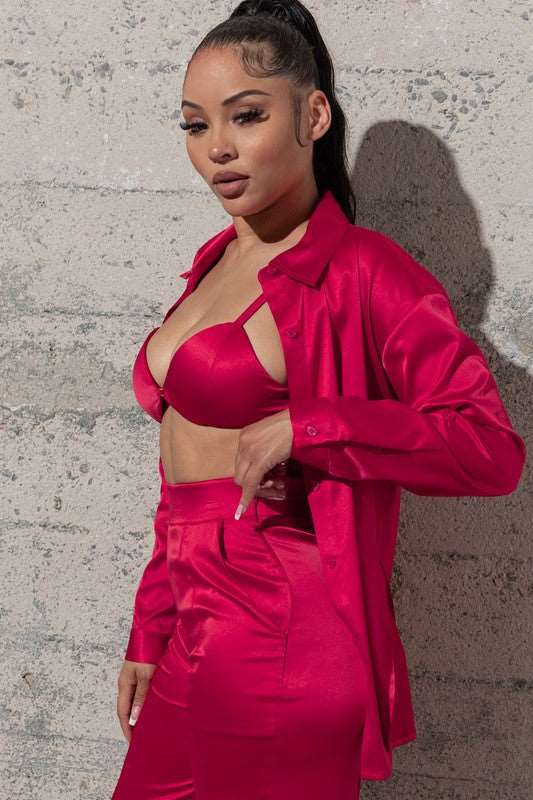 Come and get me THREE PIECE SATIN SET