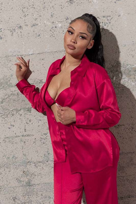 Come and get me THREE PIECE SATIN SET