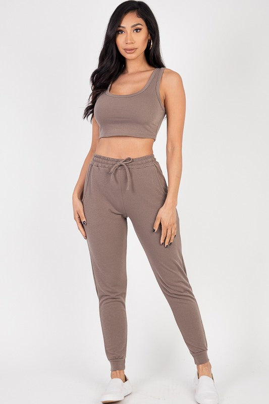 French Cropped Tank Top & Joggers Set