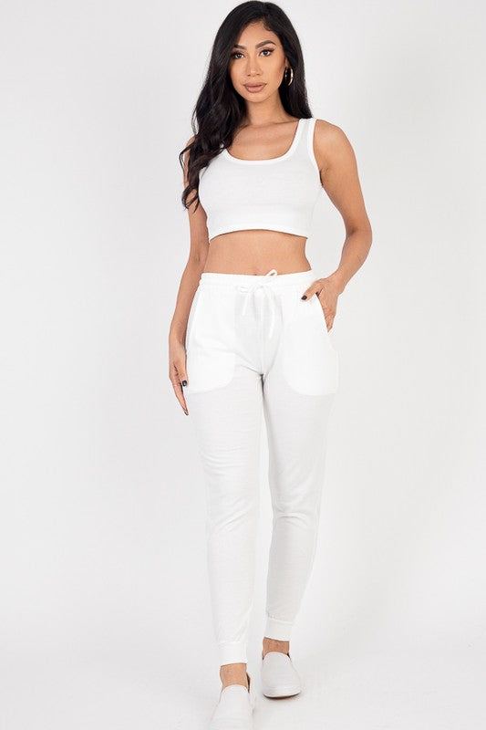 French Cropped Tank Top & Joggers Set