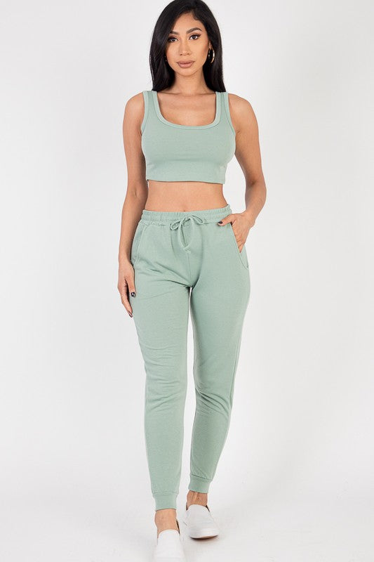 French Cropped Tank Top & Joggers Set