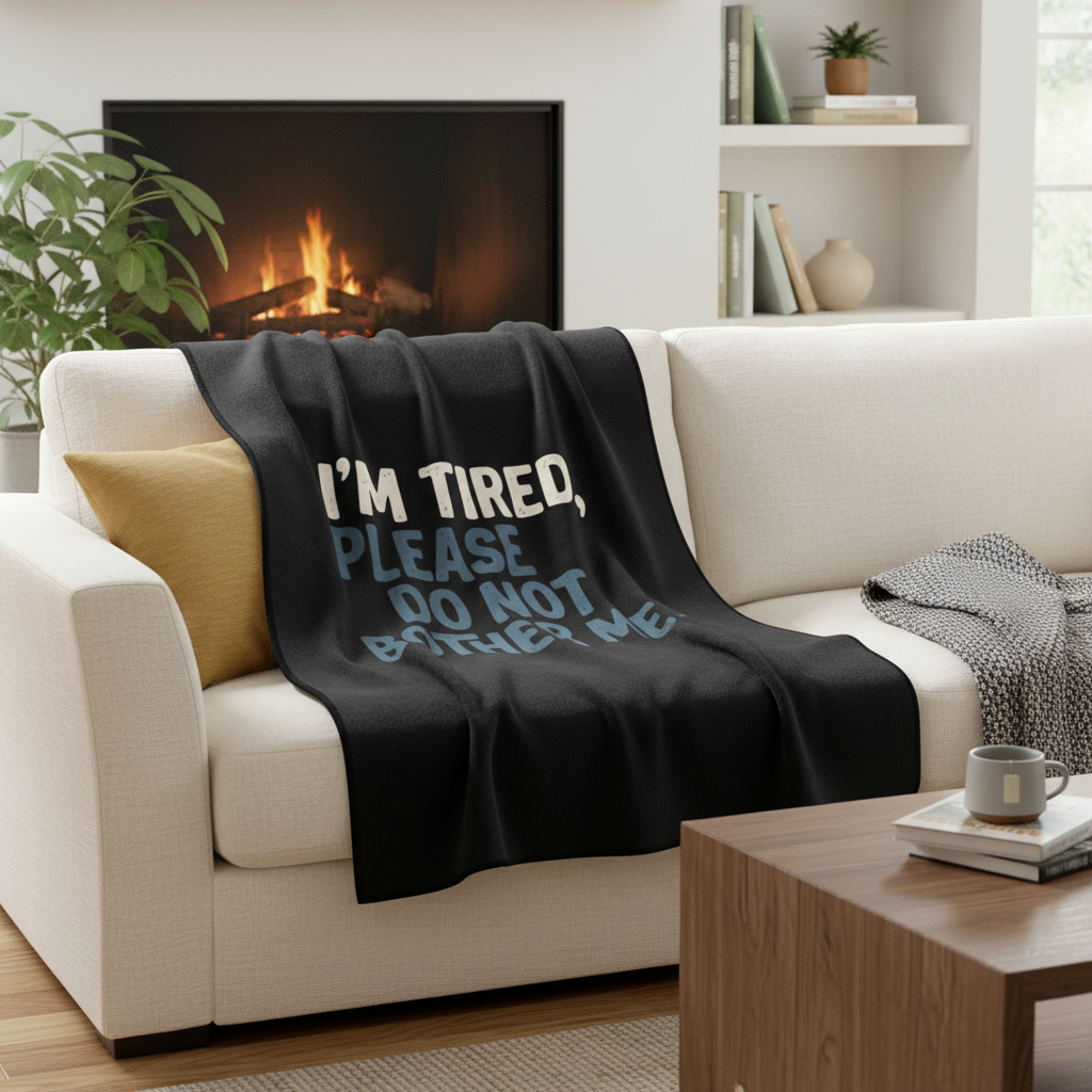 Sherpa Blanket "I'm Tired, Please Do Not Bother Me" – Cozy Fleece Throw for Home & Gifts