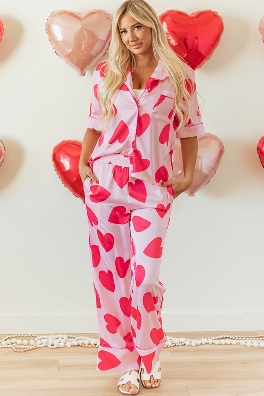 Love Heart Valentines Pajamas Set