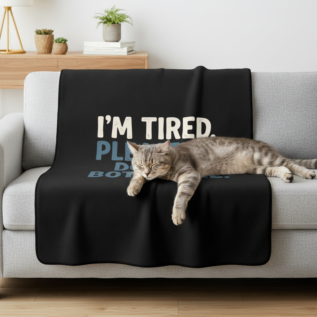 Sherpa Blanket "I'm Tired, Please Do Not Bother Me" – Cozy Fleece Throw for Home & Gifts